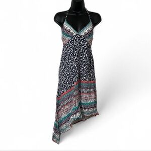 Ella Moss Oceana Asymmetric Hem Dress Pattern Block Halter Medium